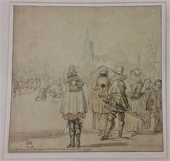 PLOOS van AMSTEL, CORNELIS. Nine color-printed etchings after 17th century Dutch master drawings,